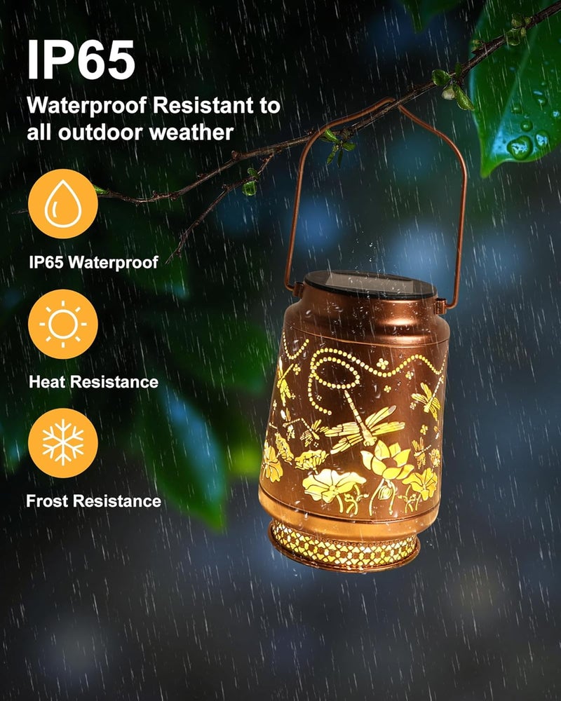 Fussion Dragonfly Gifts for Women Solar Lantern Dragonfly Decor Birthday Gifts for Women Mom Grandma Sister Friend Mothers Day Gifts Garden Decor Metal Solar Lights Outside Decor for Backyard Patio Deck Porch - Image 4